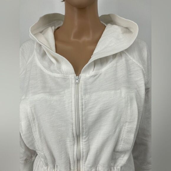 Norma Kamali Full Zip Front Drawstring Waist White Hoodie Size M 100% Cotton - Picture 4 of 8